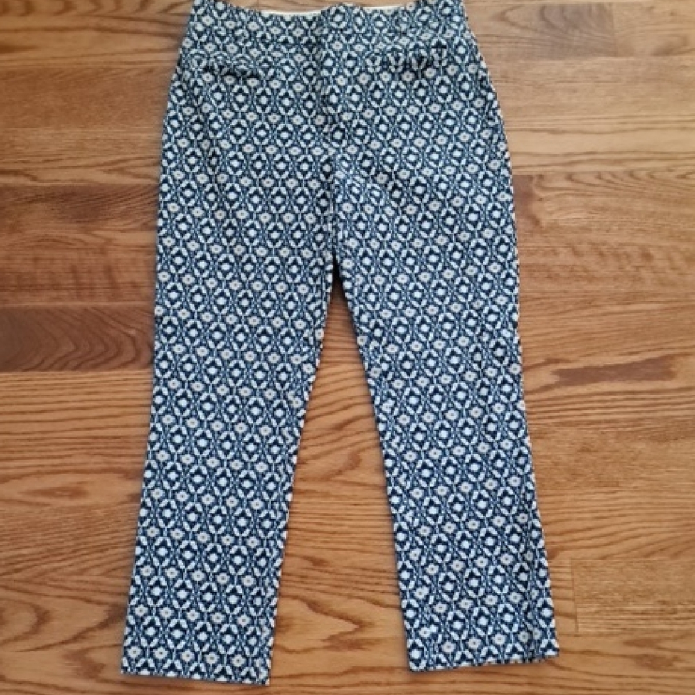 Anthropologie Blue and White Patterned Pants